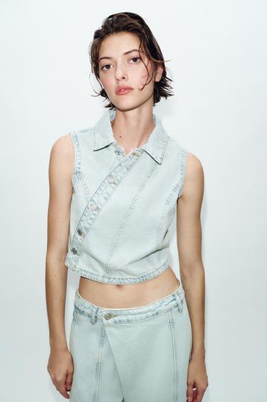 Z1975 DOUBLE-BREASTED DENIM WAISTCOAT - Light blue by Zara