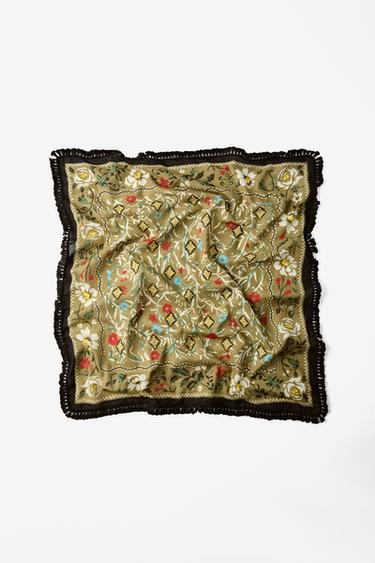 FLORAL PRINT SCARF WITH FRINGE - Taupe grey by Zara