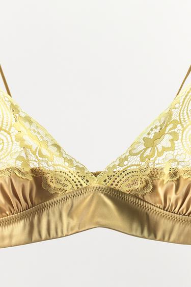 SOUTIEN-GORGE TRIANGLE SATINÉ AVEC DENTELLE - jaune de Zara - Image 8