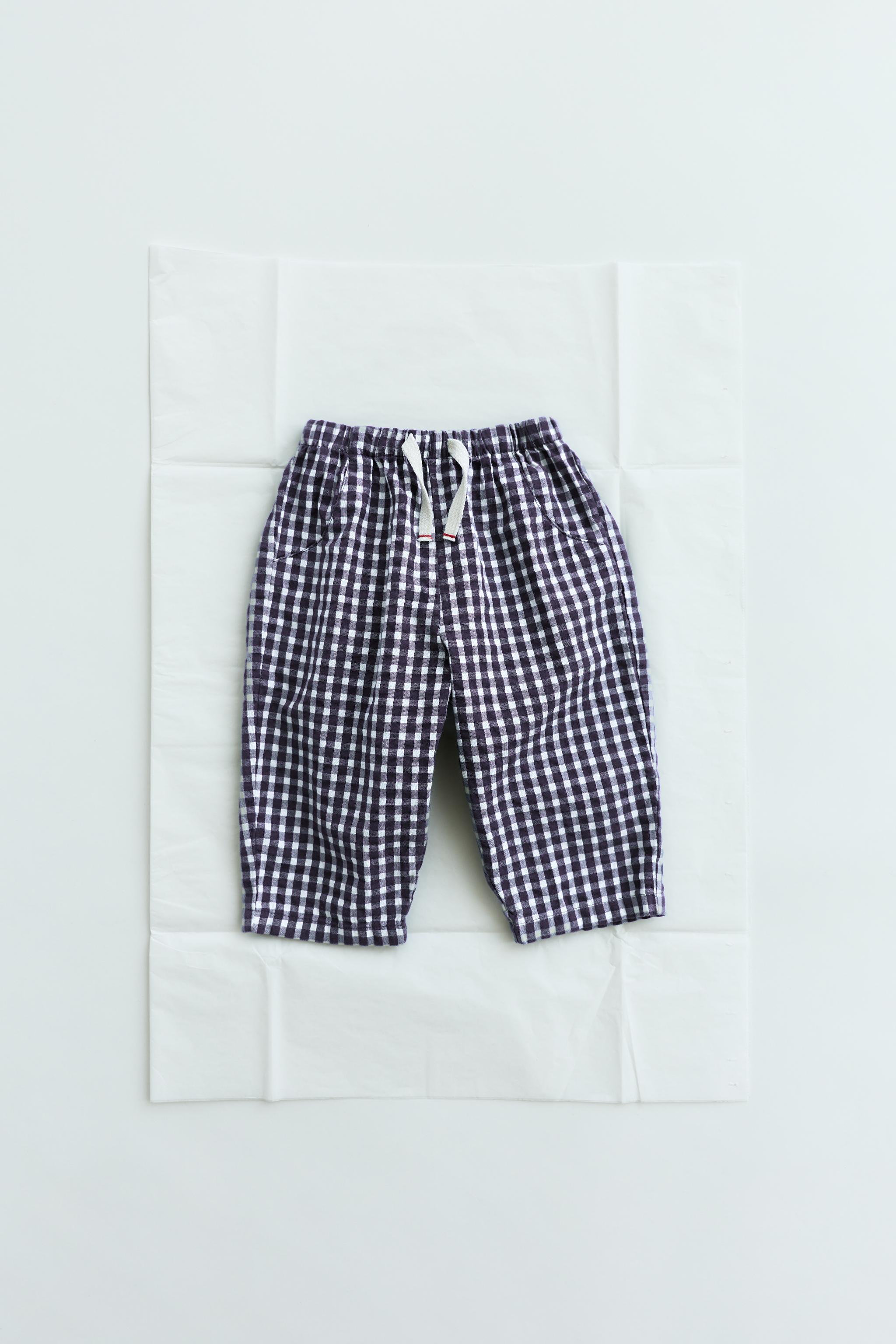 GINGHAM BAGGY PANTS — Navy blue