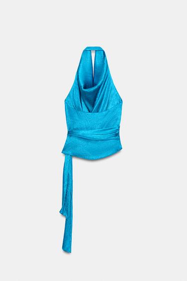 TOP HALTER À NŒUDS - Turquoise de Zara - Image 4