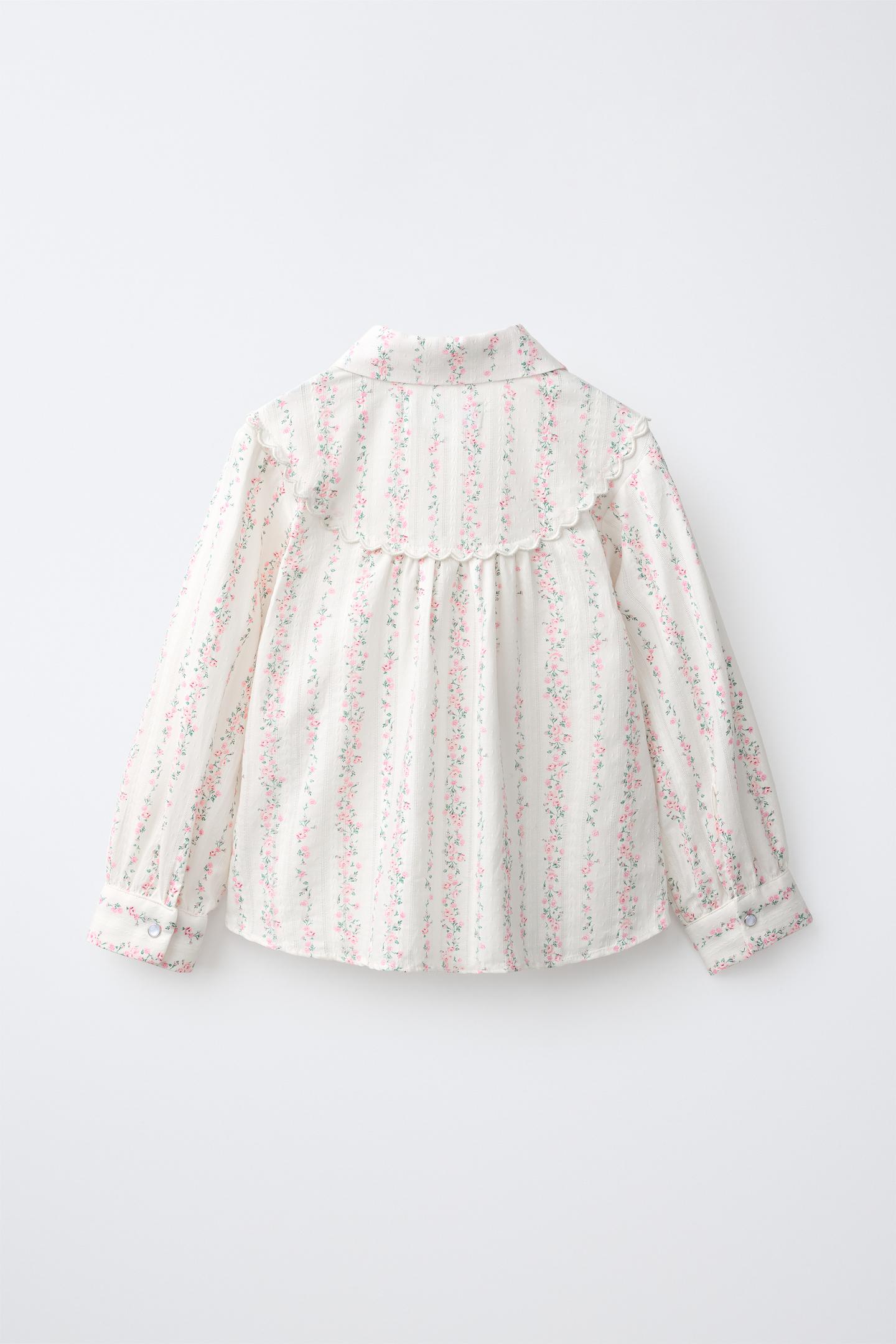 Детская рубашка Zara Floral Print, цвет: Экрю — фото 3