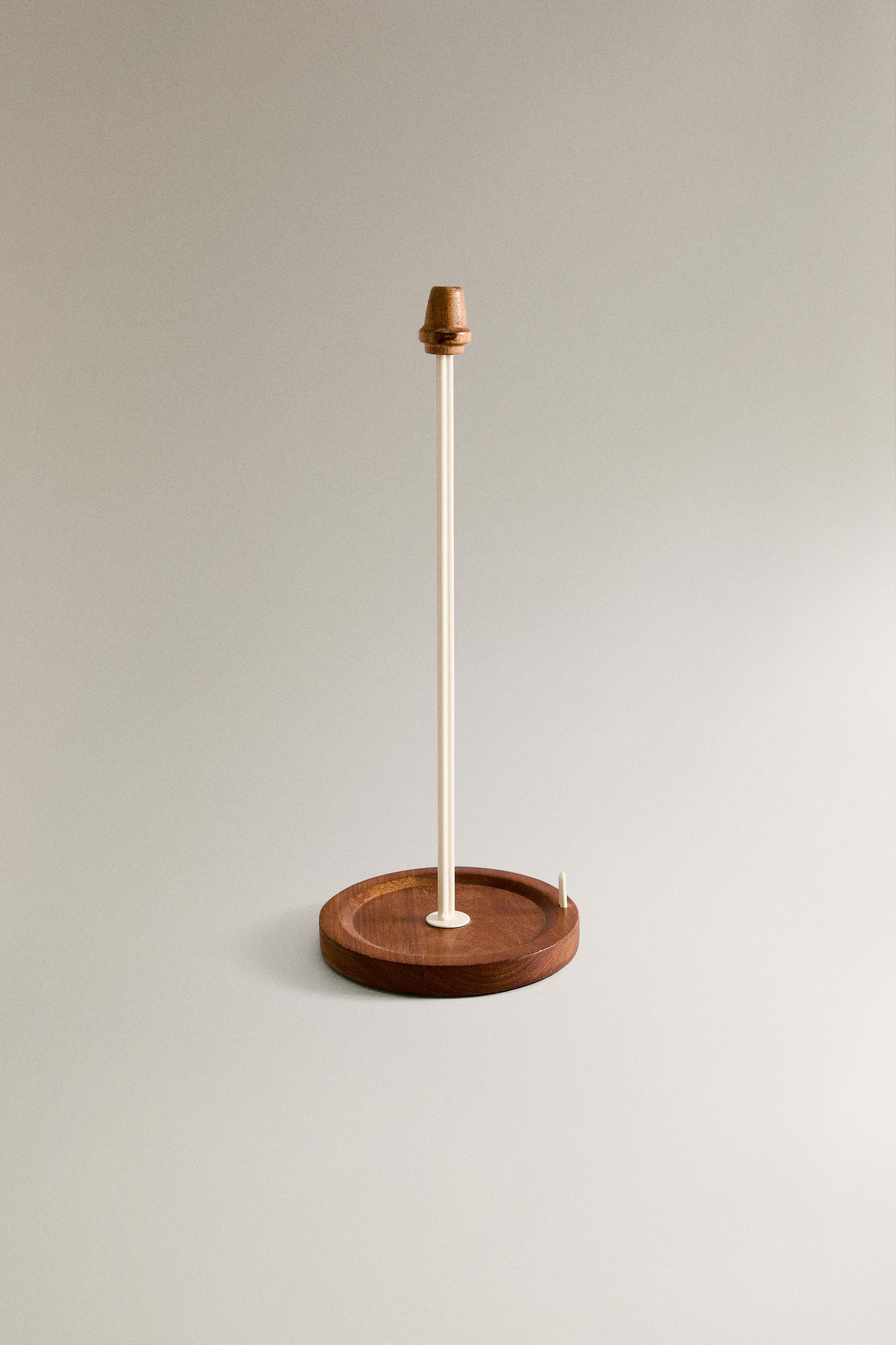 IRON AND WOOD KITCHEN ROLL HOLDER — Cream
