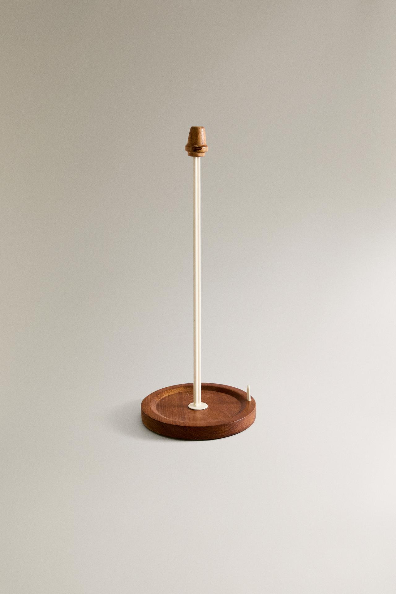 IRON AND WOOD KITCHEN ROLL HOLDER — Cream