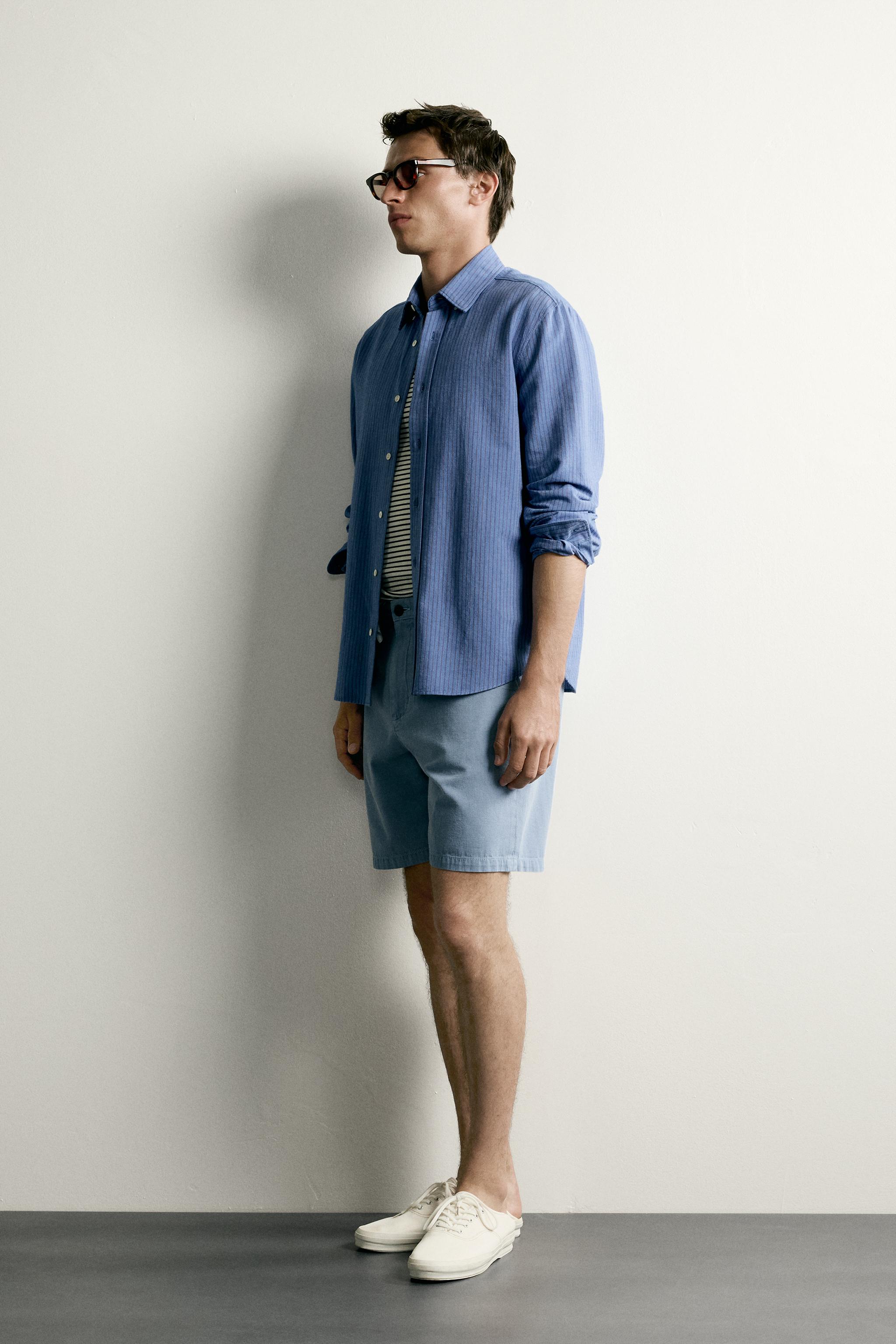 Мужские шорты Zara WASHED REGULAR FIT SHORTS — фото 4