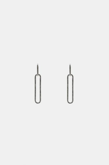 PENDIENTES GEOMÉTRICOS STRASS - Plata de Zara