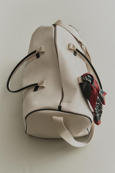 COTTON AND LEATHER TRAVEL BAG - Ecru by Zara