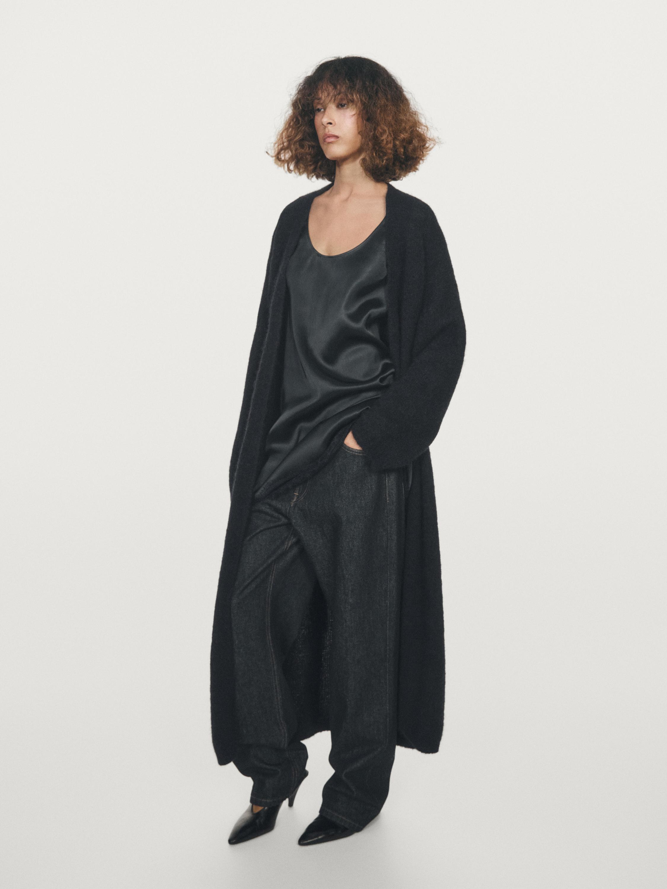 Long brushed alpaca blend cardigan