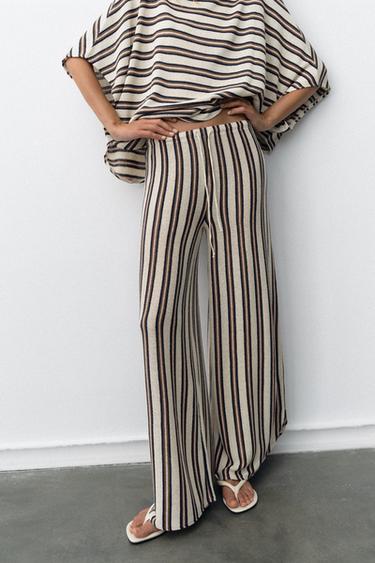 Zara RUSTIC PANTS WITH VENTS - Brown Stripes