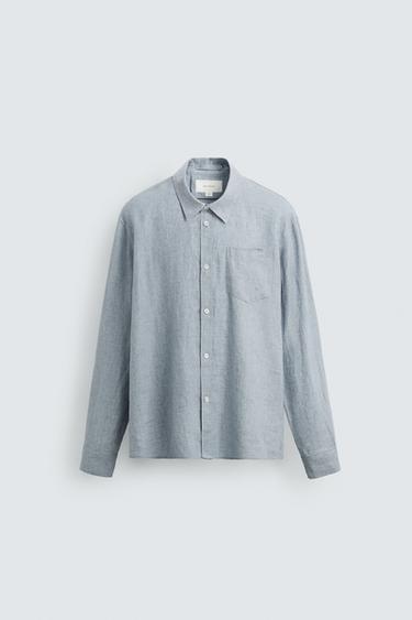 RELAXED FIT 100% LINEN SHIRT - Sky blue by Zara