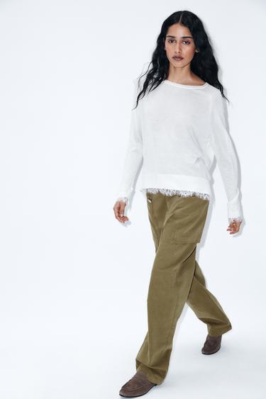 JERSEY PUNTO ENCAJE - Blanco de Zara