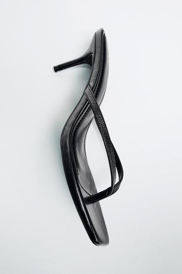 LEATHER STRAPPY HEEL SANDALS - Black by Zara