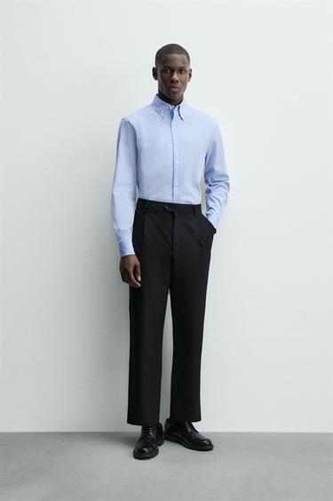 Zara REGULAR FIT STRIPED SHIRT - White / Sky blue