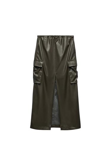 FAUX LEATHER CARGO SKIRT