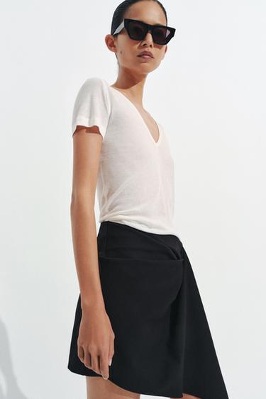 LYOCELL AND SILK T-SHIRT - Oyster-white by Zara