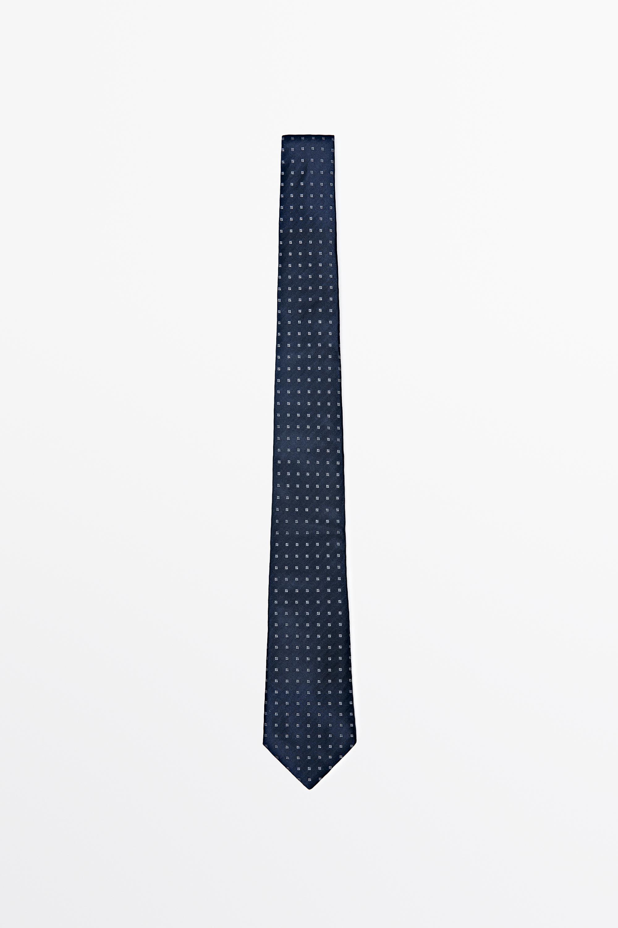 100% silk geometric print tie — Navy blue