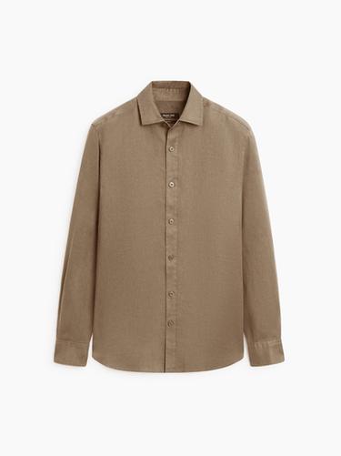 Zara Slim fit 100% linen shirt - Sand