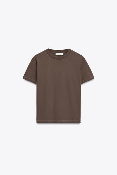 MERCERISED COTTON T-SHIRT - Brown by Zara