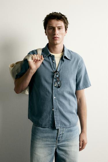 REGULAR FIT COTTON/LINEN SHIRT - Blue by Zara