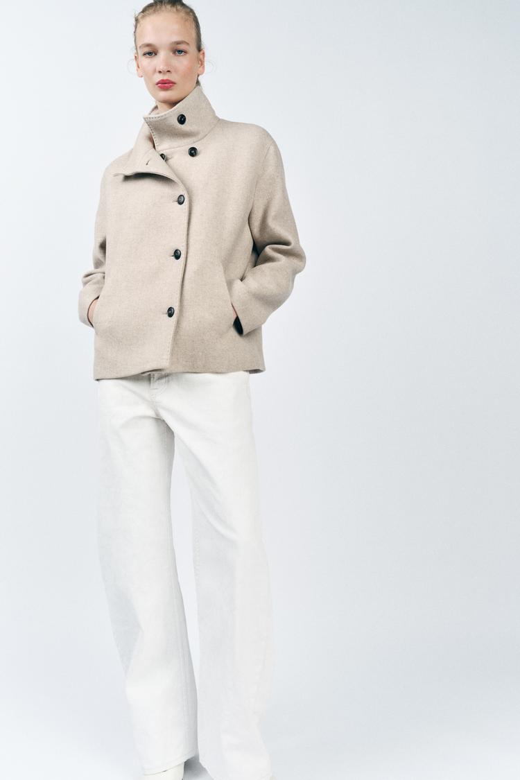ZW COLLECTION ショート ウールブレンド コート - ストーン | ZARA 