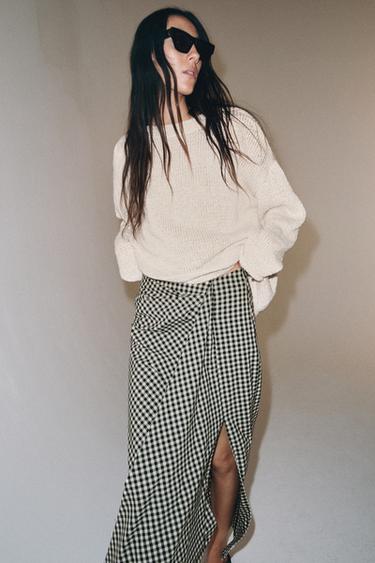 Zara DRAPED GINGHAM SKIRT - Black / White