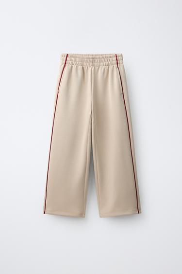 CONTRAST TRIM WIDE-LEG TROUSERS - Sand by Zara