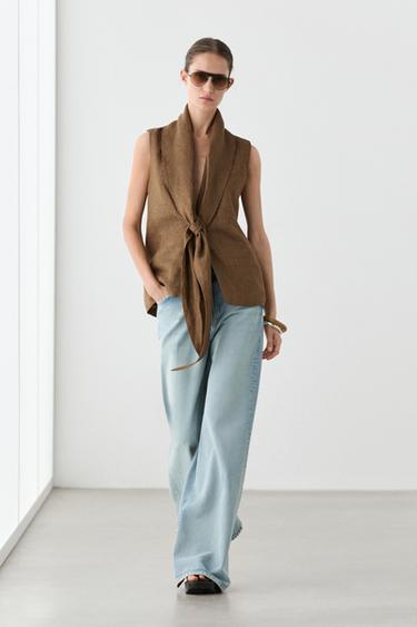 Zara 100% linen vest with tie detail - Black gold