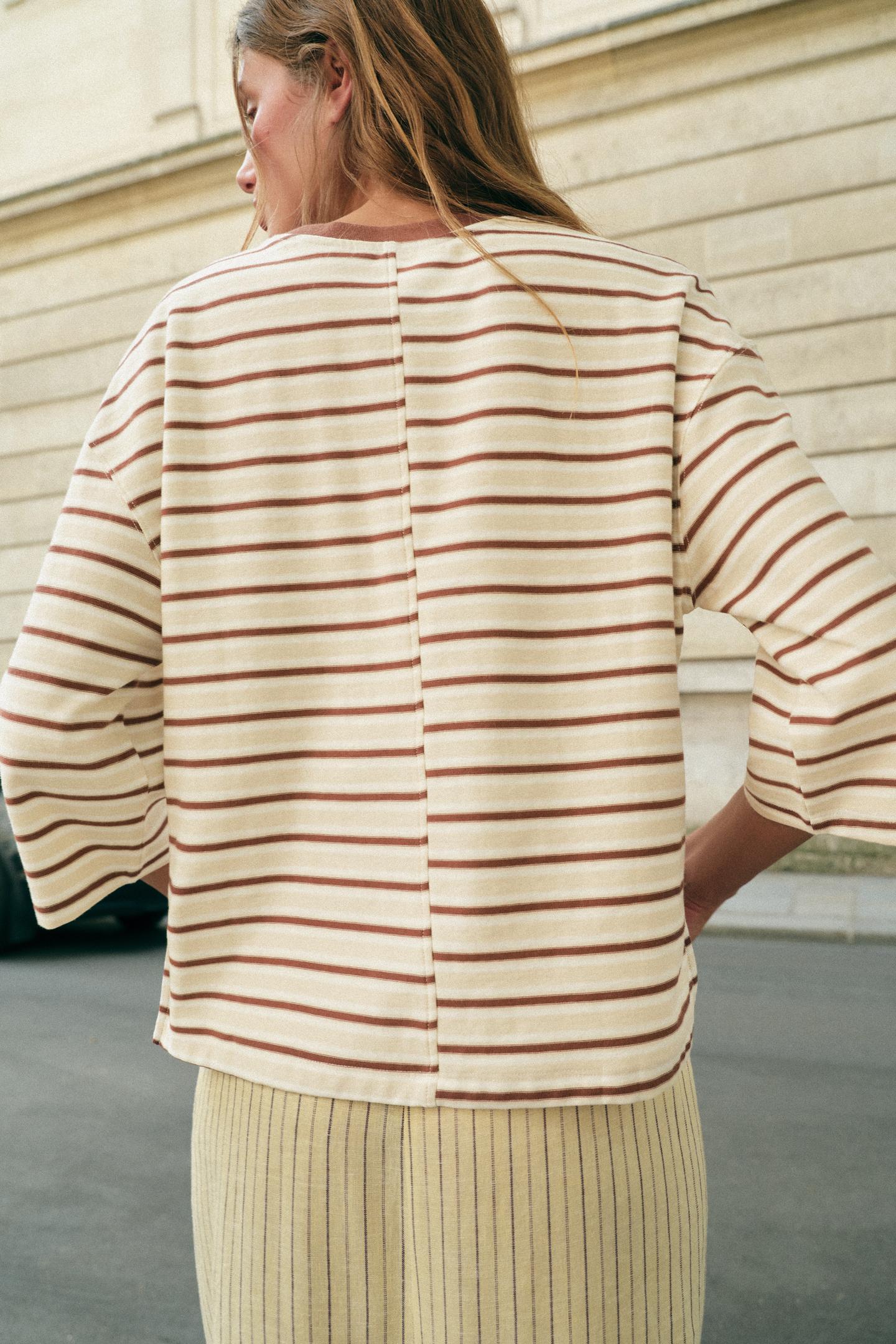 Футболка Zara Contrast Stripe, цвет: Коричневый — фото 3