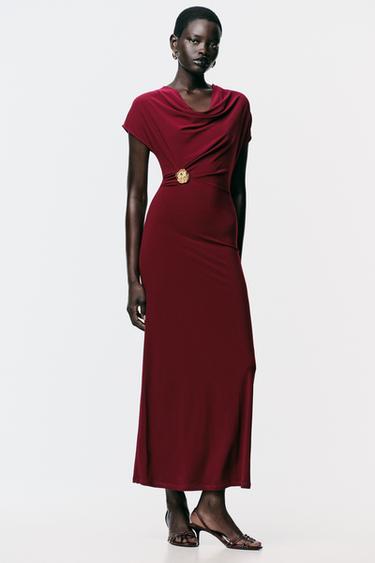 DRAPERET KJOLE MED BESÆTNING - burgundy fra Zara
