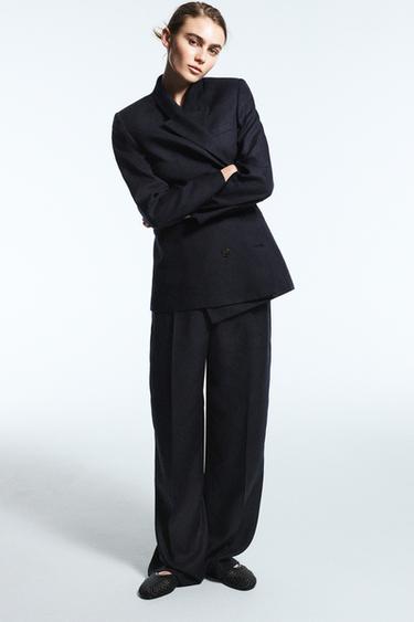 PANTALÓN RECTO PINZAS - Marino de Zara