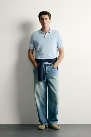 REGULAR FIT KNIT POLO SHIRT - Sky blue by Zara