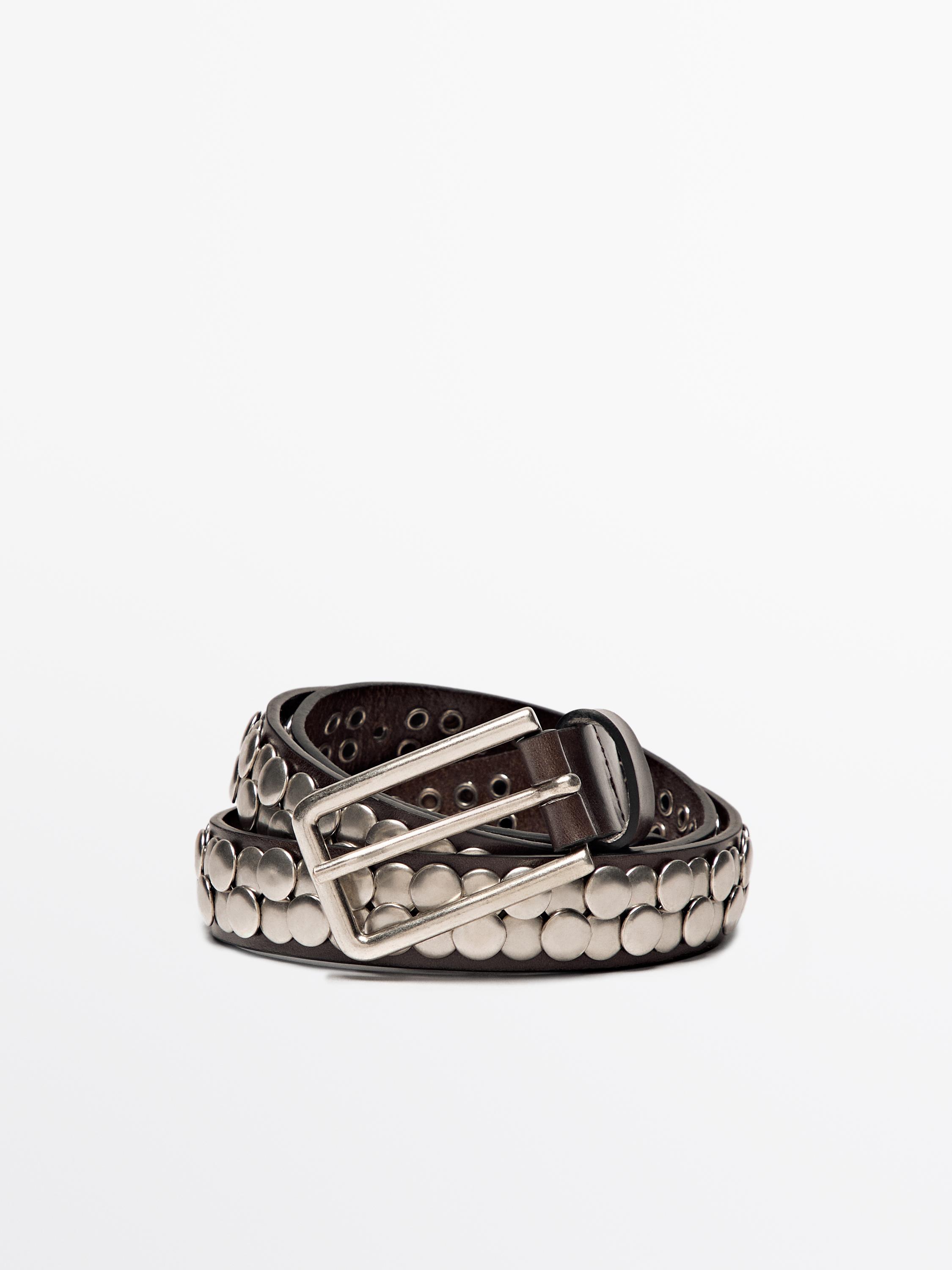 Nappa leather belt with multiple studs - Silver | ZARA Nappa leather belt with multiple studs - Silver | ZARA