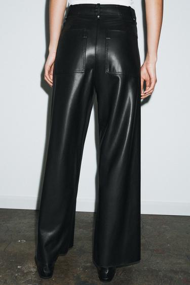 ZW COLLECTION TAILORED WIDE-LEG LEATHER-EFFECT TROUSERS - Black by Zara