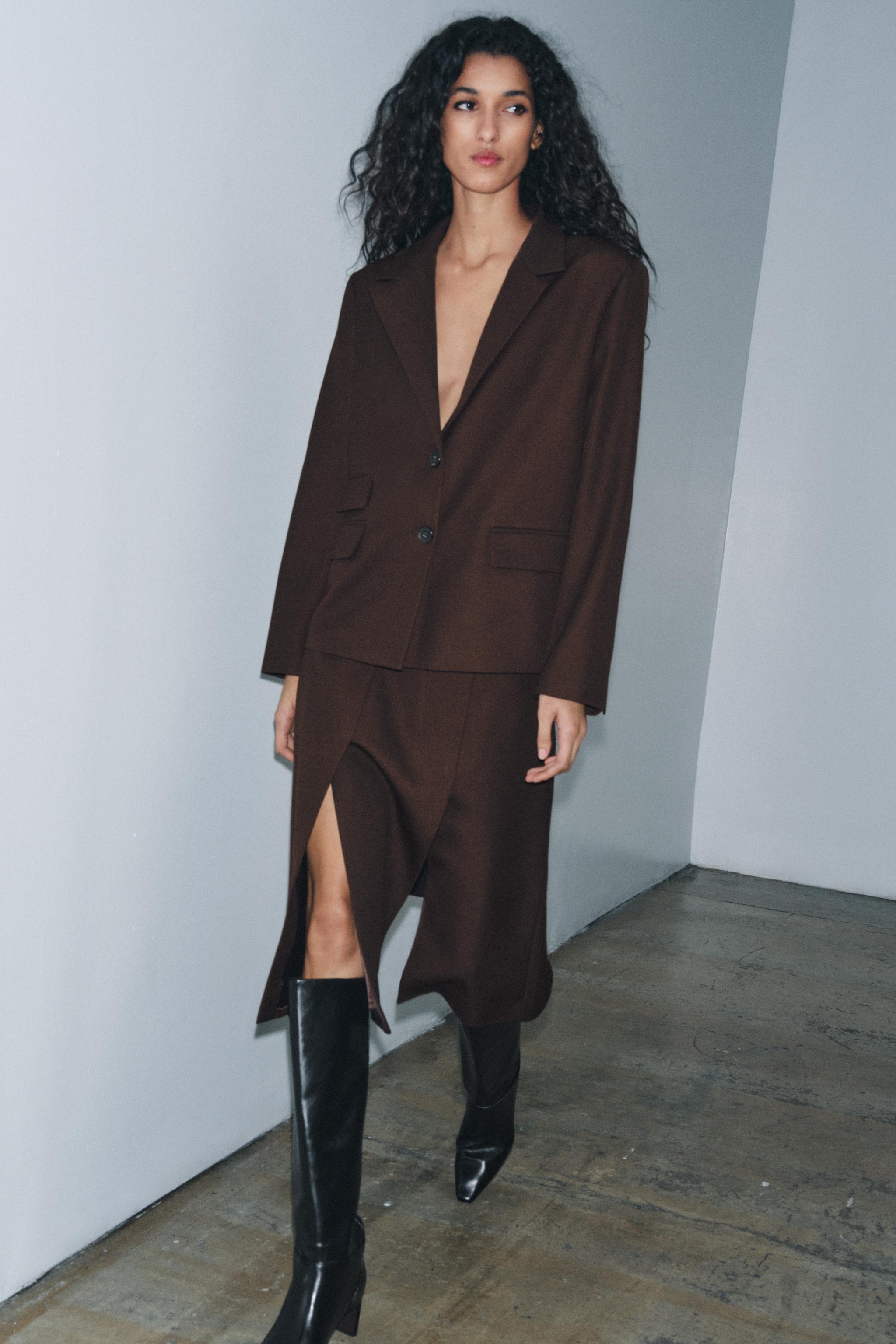 ZW COLLECTION BOX PLEAT SKIRT - Brown | ZARA United States