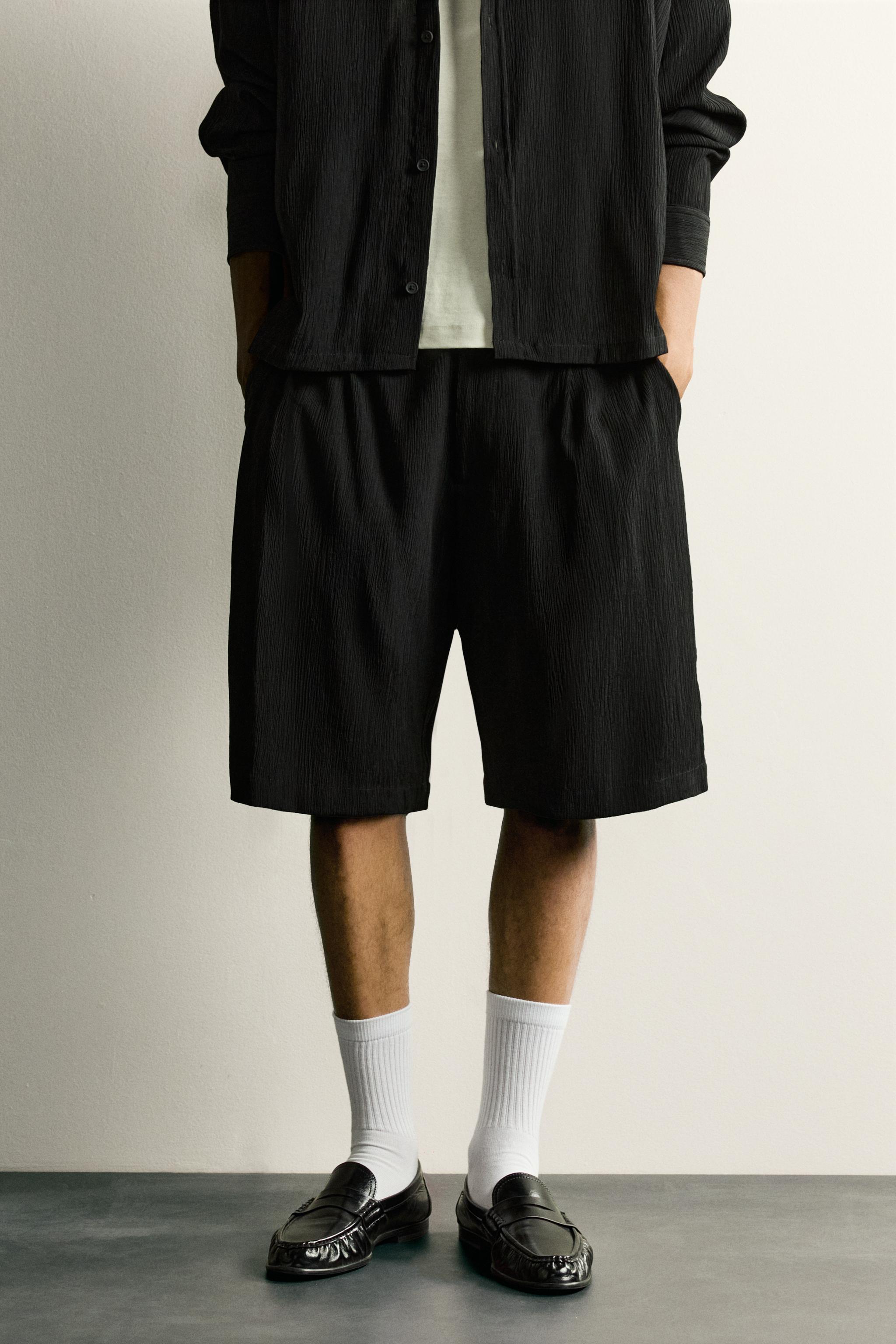テクスチャー リラックスフィットバミューダパンツ - ブラック | ZARA