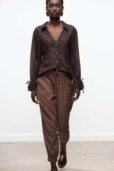 CALÇA FLUIDA JOGGER - Marrom da Zara