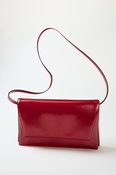 Zara PATENT EFFECT SHOULDER BAG - Red