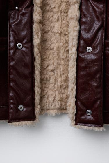 DOUBLE-FACED FAUX SHEARLING AND FAUX LEATHER JACKET - Burgundy by Zara