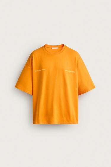 Zara RELAXED FIT COMBINED EMBROIDERED T-SHIRT - Orange