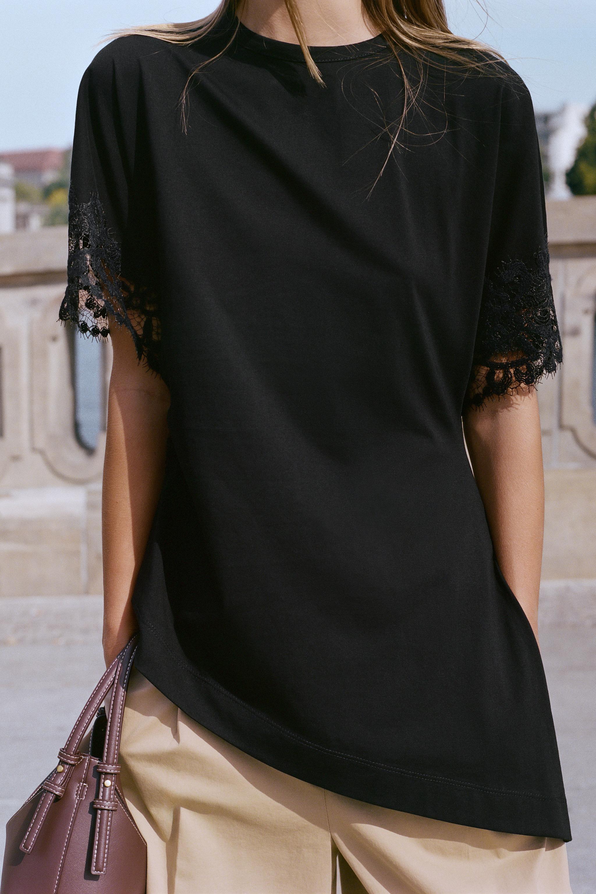 Женские футболки Zara ASYMMETRIC LACE T-SHIRT — фото 3