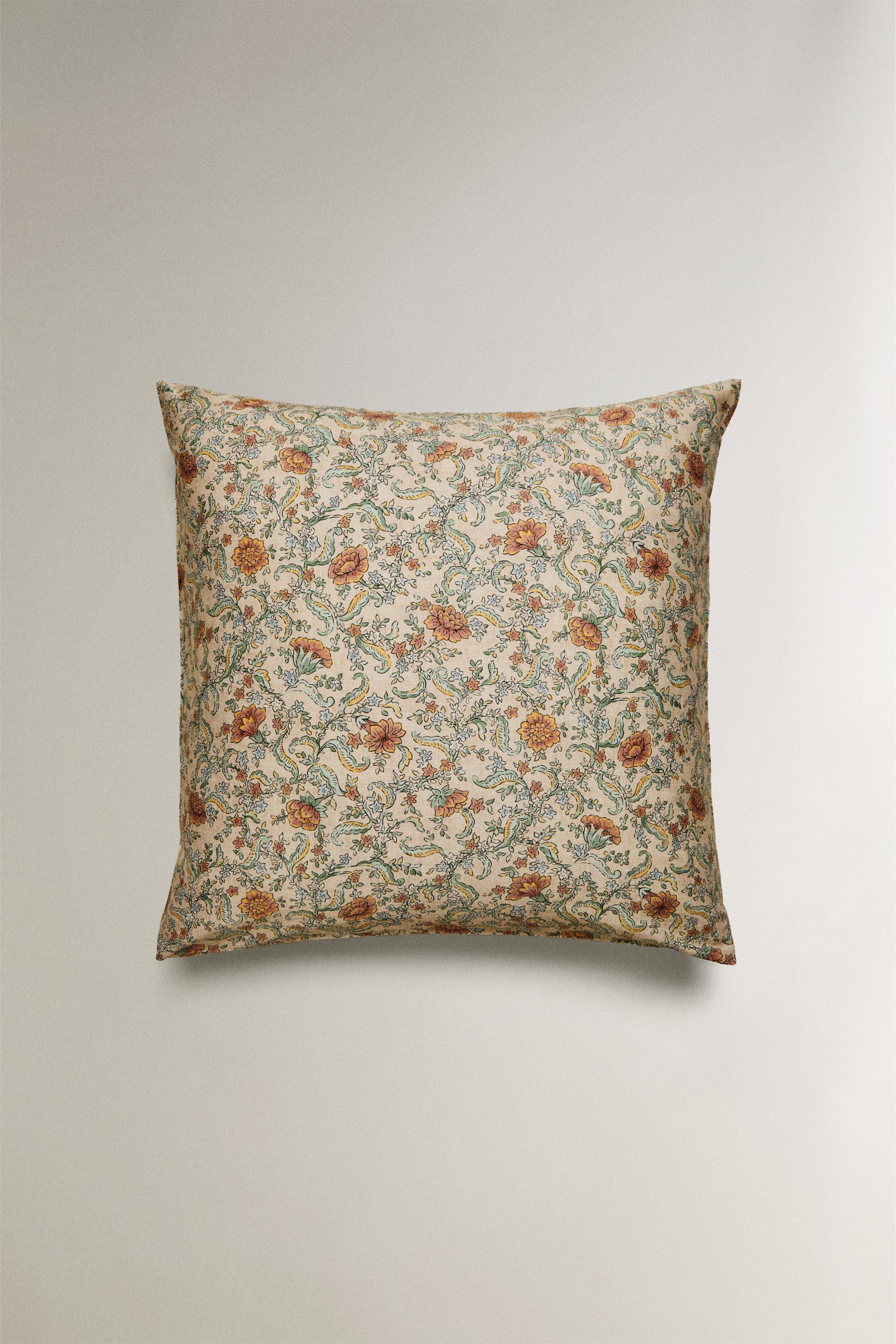 ピローケース サテン 花柄（スレッドカウント300） - ライトベージュ