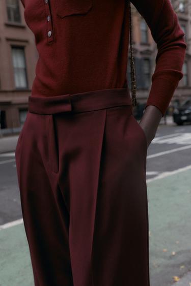 HIGH-WAIST WIDE-LEG TROUSERS - Burgundy by Zara - Image 2
