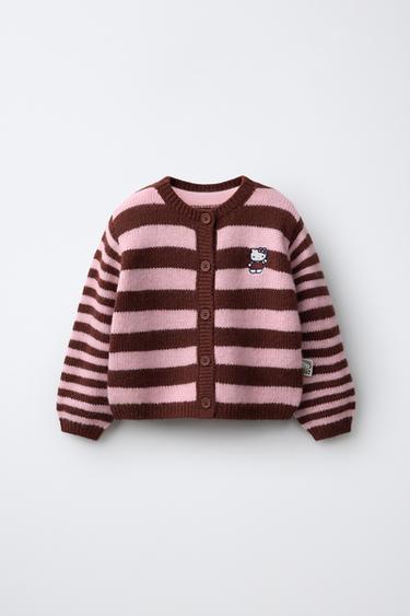 CHAQUETA PUNTO RAYAS BORDADO HELLO KITTY © SANRIO - Burgundy de Zara