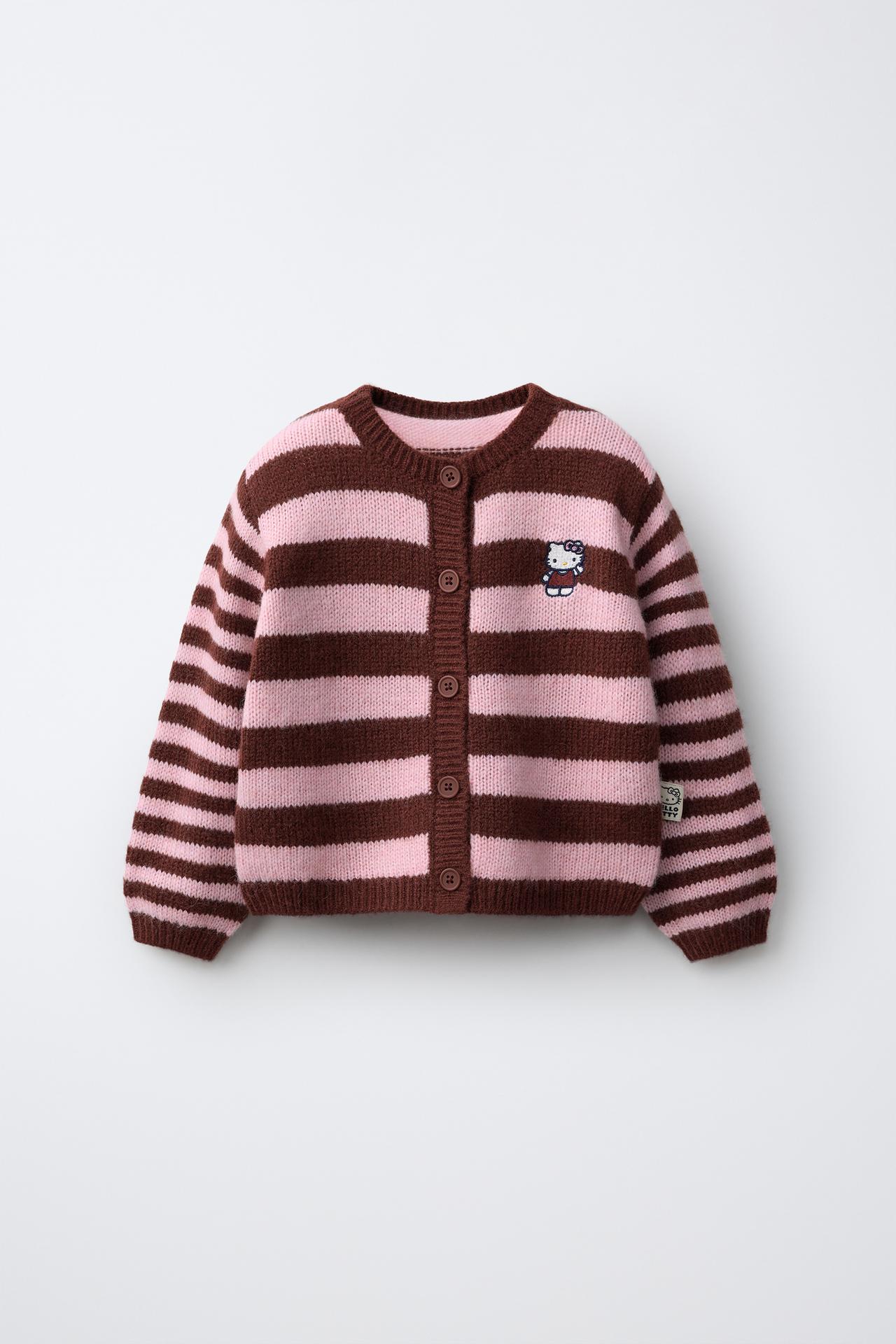 HELLO KITTY © SANRIO STRIPED CARDIGAN — Burgundy