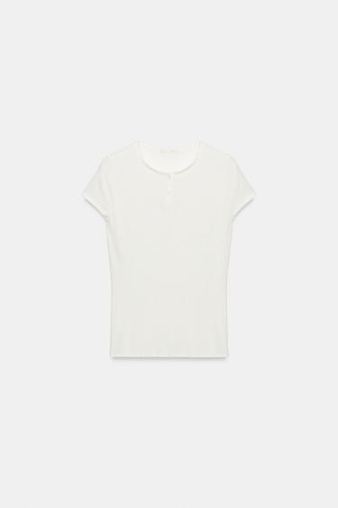 HENLEY T-SHIRT - Oyster-white by Zara - Image 3