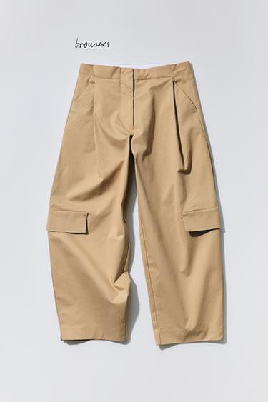 Zara BUCKLED BARREL CARGO PANTS - Light beige