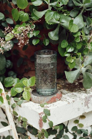 FLORAL ACRYLIC SOFT DRINK TUMBLER - Green / Blue by Zara