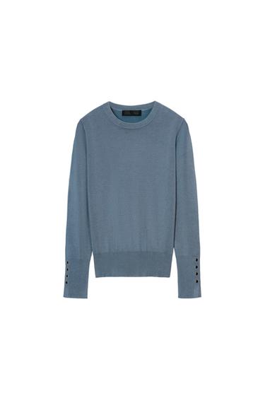 Zara BUTTON KNIT JUMPER - Blue / Gray