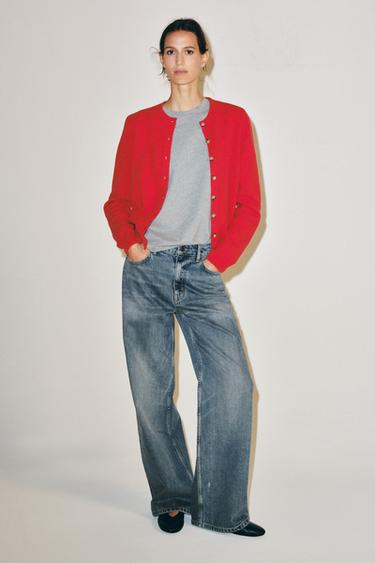 CASHMERE AND WOOL BLEND CARDIGAN - Red / Coral by Zara