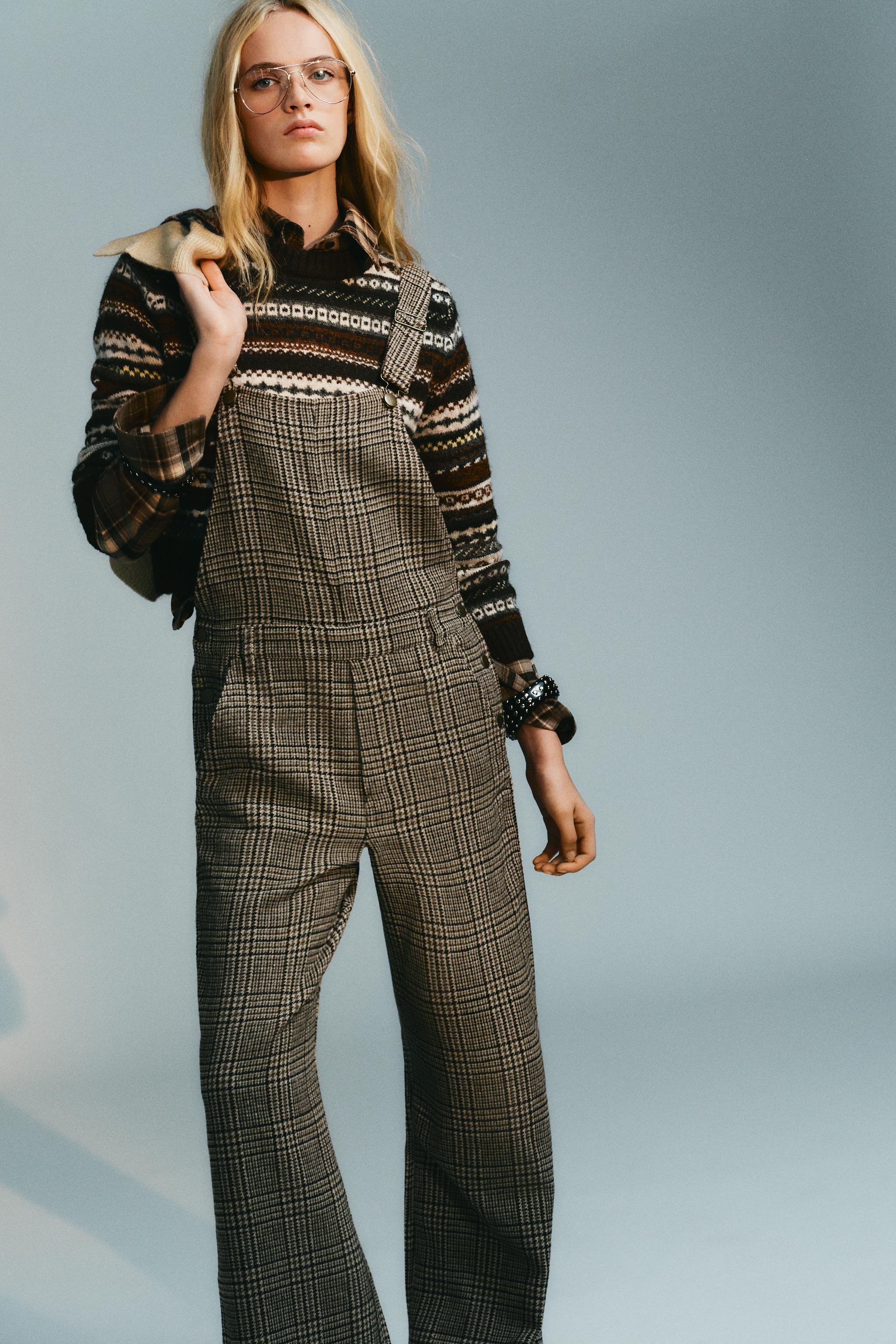 PLAID WOOL BLEND LONG JUMPSUIT